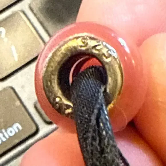 Pink & Black Glass & Metal Beaded Charm Ribbon Necklace - Picture 5 of 5